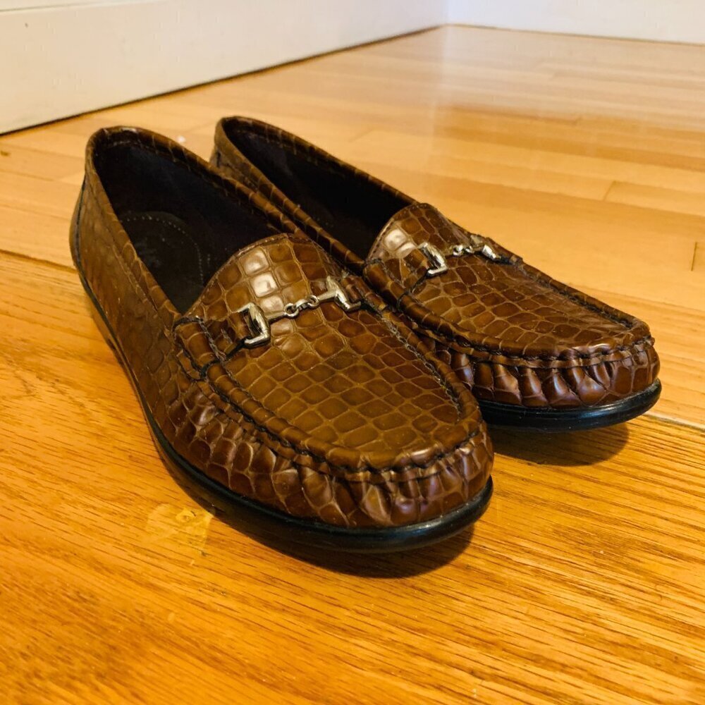 SAS Simplify Womens Size 8.5 M Brown Croc Shoes Leather Tripad Comfort Loafer - Picture 3 of 16